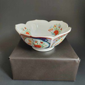 Vintage Sakura Imari Ware Porcelain Japanese Flower Lotus Petal Bowl 7" Japan